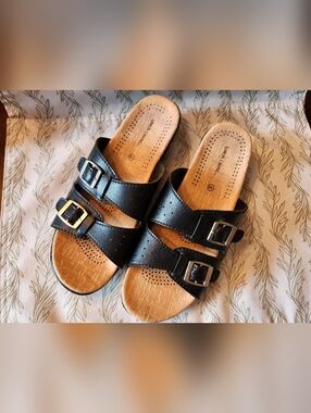 Simon Chang Double-Buckle Slide Sandals Womens Size 10